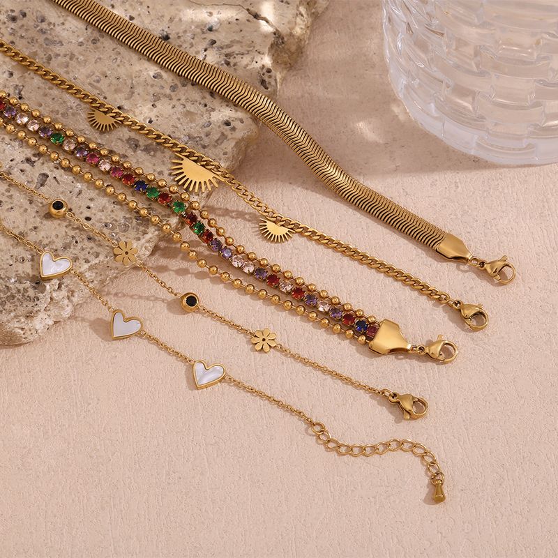 European And American Fashion Niche Vintage Style Stainless Steel Gold Plated Three-Layer Micro-Inlaid Heart Flower_voghion.com