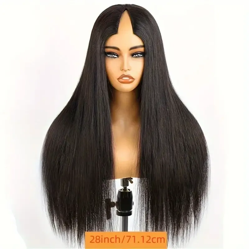 Pelucas de cabello humano brasileño liso con parte en V y densidad del 180 % para mujeres_voghion.com