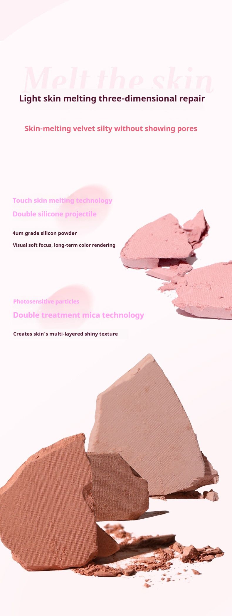 „Makeup Moody Trio Foundation“ skaistalų paletė, natūraliai išsiplečianti ir susitraukianti, suteikianti grožio ir spindesio._voghion.com