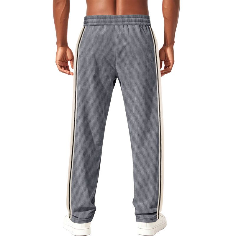Herren Cord-Freizeithose – Relaxed Fit mit Color-Block-Streifen, Kordelzug in der Taille und geradem Beindesign für urbane Streetwear_voghion.com