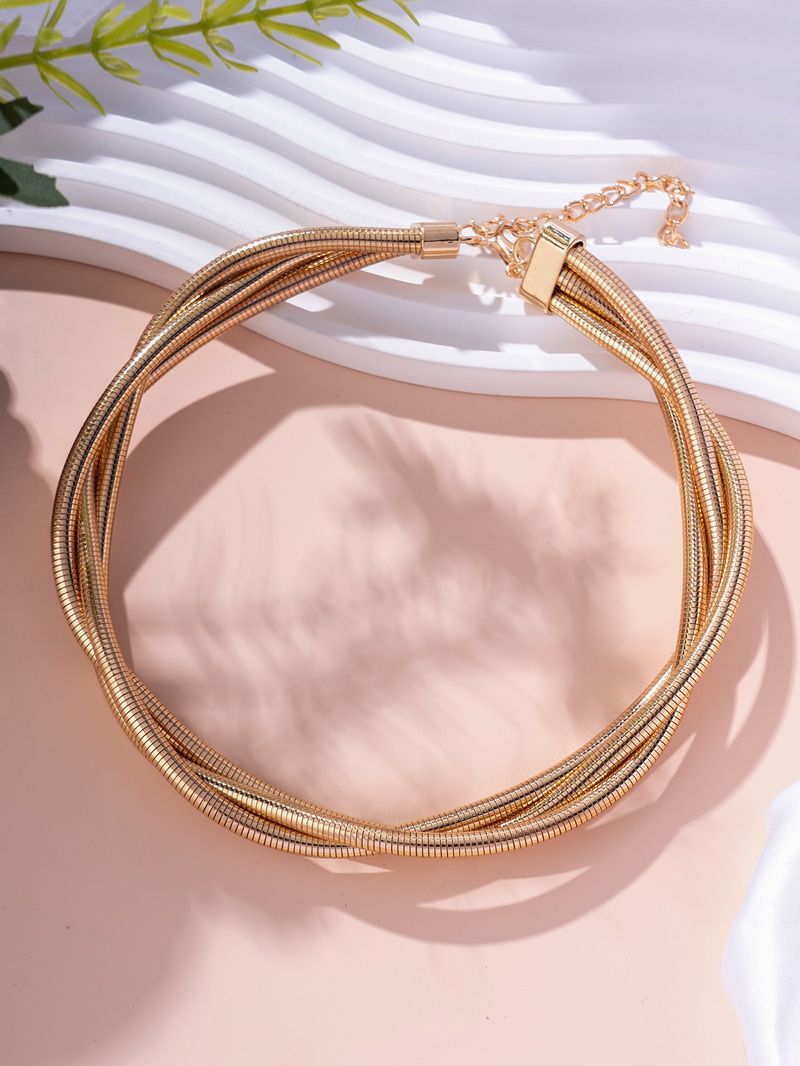 Collier minimaliste en os de serpent – Collier ras du cou élégant en métal superposé en forme de U pour femme, couleurs or/argent/mixtes_voghion.com
