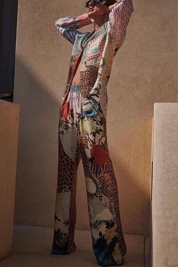 Vêtements pour femmes Loisirs Vacances Imprimé léopard Chemise à manches longues Pantalon Ensemble deux pièces_voghion.com