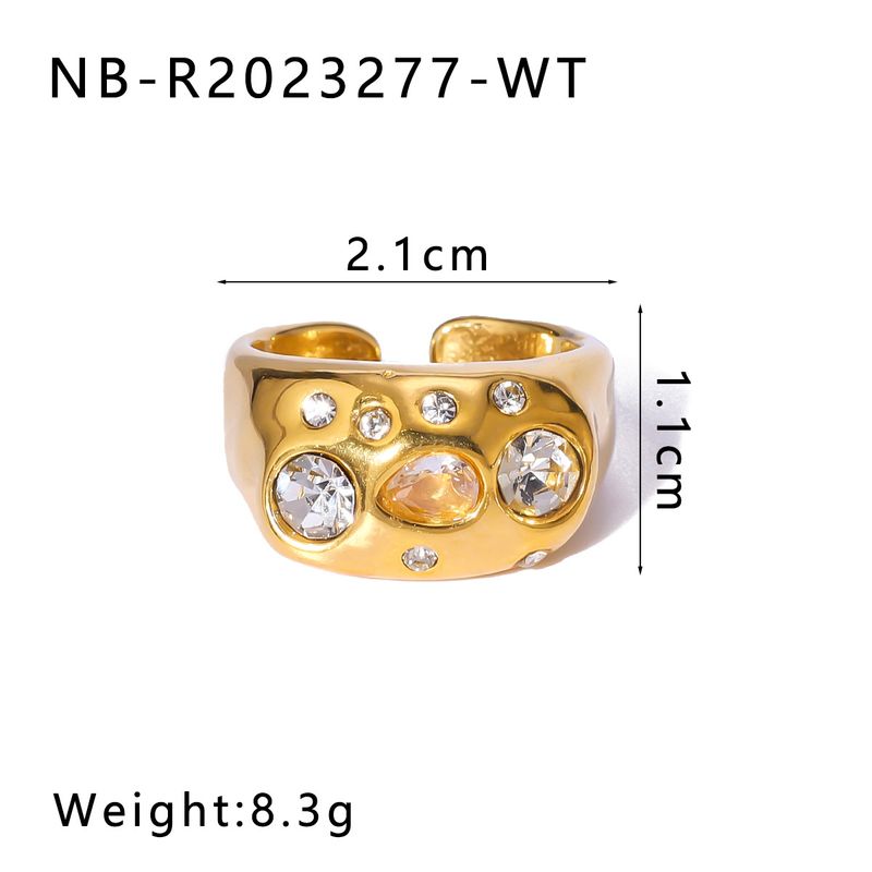 Elegante anello aperto regolabile in acciaio inossidabile con diamanti colorati placcato oro, semplice gioiello_voghion.com