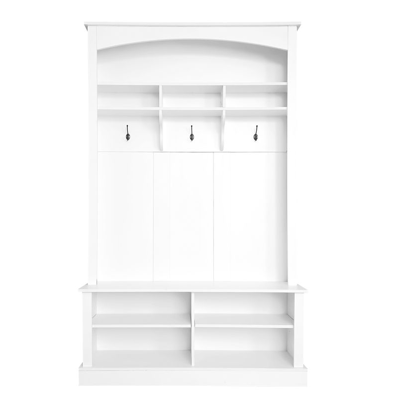 Garderoben-Set Mit Bank Und Schuhablage, 3 Haken, Stauraum, H190xB120xT40 Cm, Weiß_voghion.com