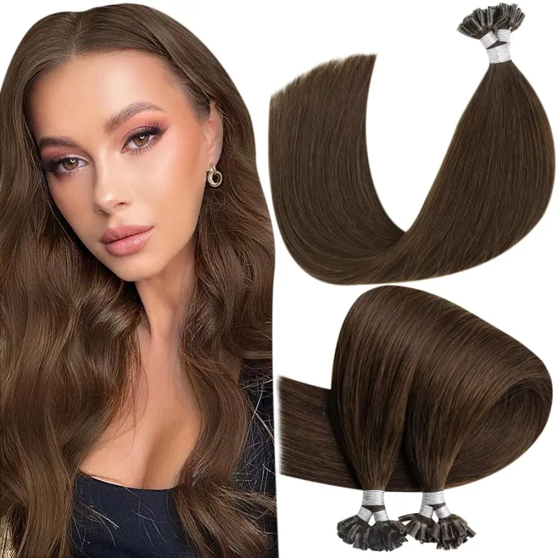 Extension per capelli con punta a U invisibile, castano scuro, capelli fusion, 20 pollici, 50 ciocche, 50 g_voghion.com