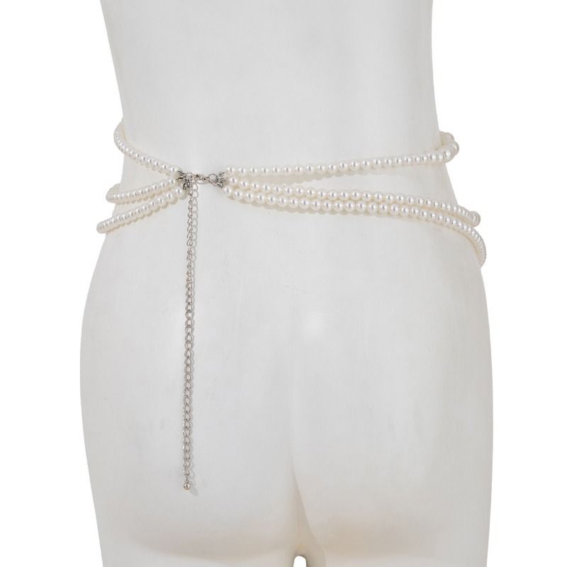 Catena per il petto con perline da bikini da spiaggia, catena per il corpo con frange di perle multistrato_voghion.com