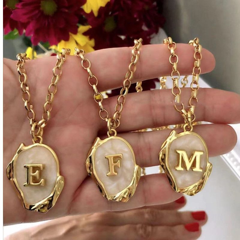 Collier ras du cou avec lettres initiales irrégulières de couleur or pour femmes, pendentif goutte d'huile, bijoux cadeaux_voghion.com