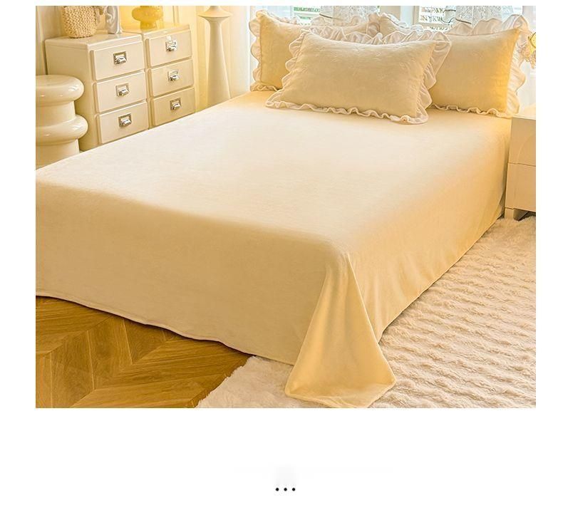 Korean Version Milk Four-Piece Fresh Lace Double-Sided Bed Sheet Duvet Cover Three-Piece Set Thickened Coral Velvet_voghion.com