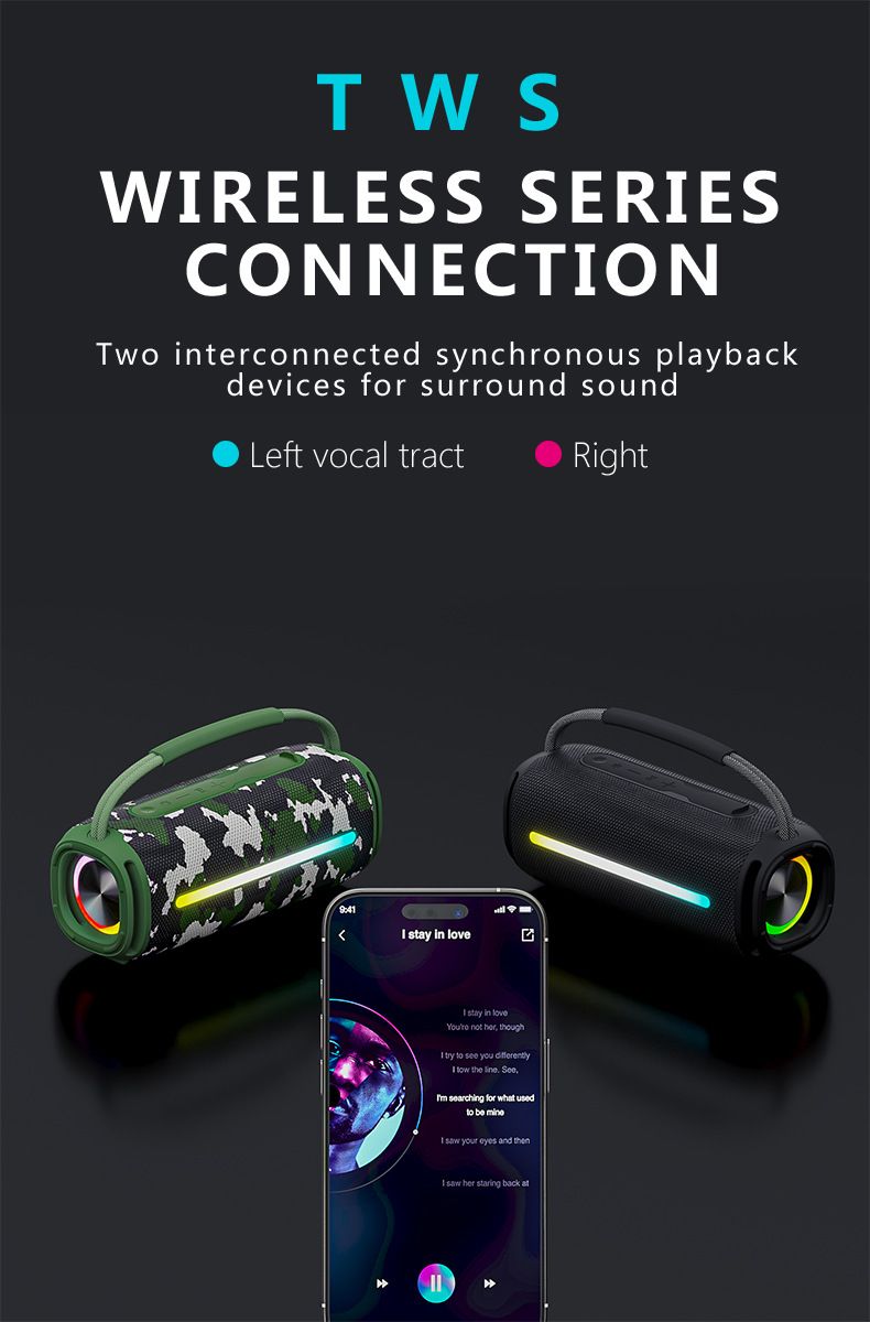 2025 Bluetooth Wireless Outdoor-Lautsprecher RGB Farbe Wasserdicht Tragbarer Hochleistungslautsprecher_voghion.com