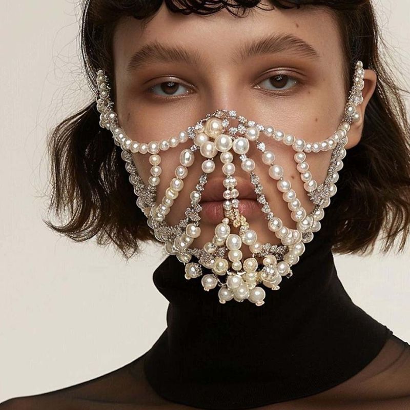 Neues Produkt Make-up Abend Perle Mode Übertreibung Musik Festival Party Diamant Maske_voghion.com