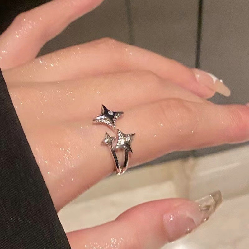 Bague tendance à quatre branches en zircon brillant pour filles Y2K, anneau ouvert en forme de cœur, papillon, fée, fête, tendance_voghion.com