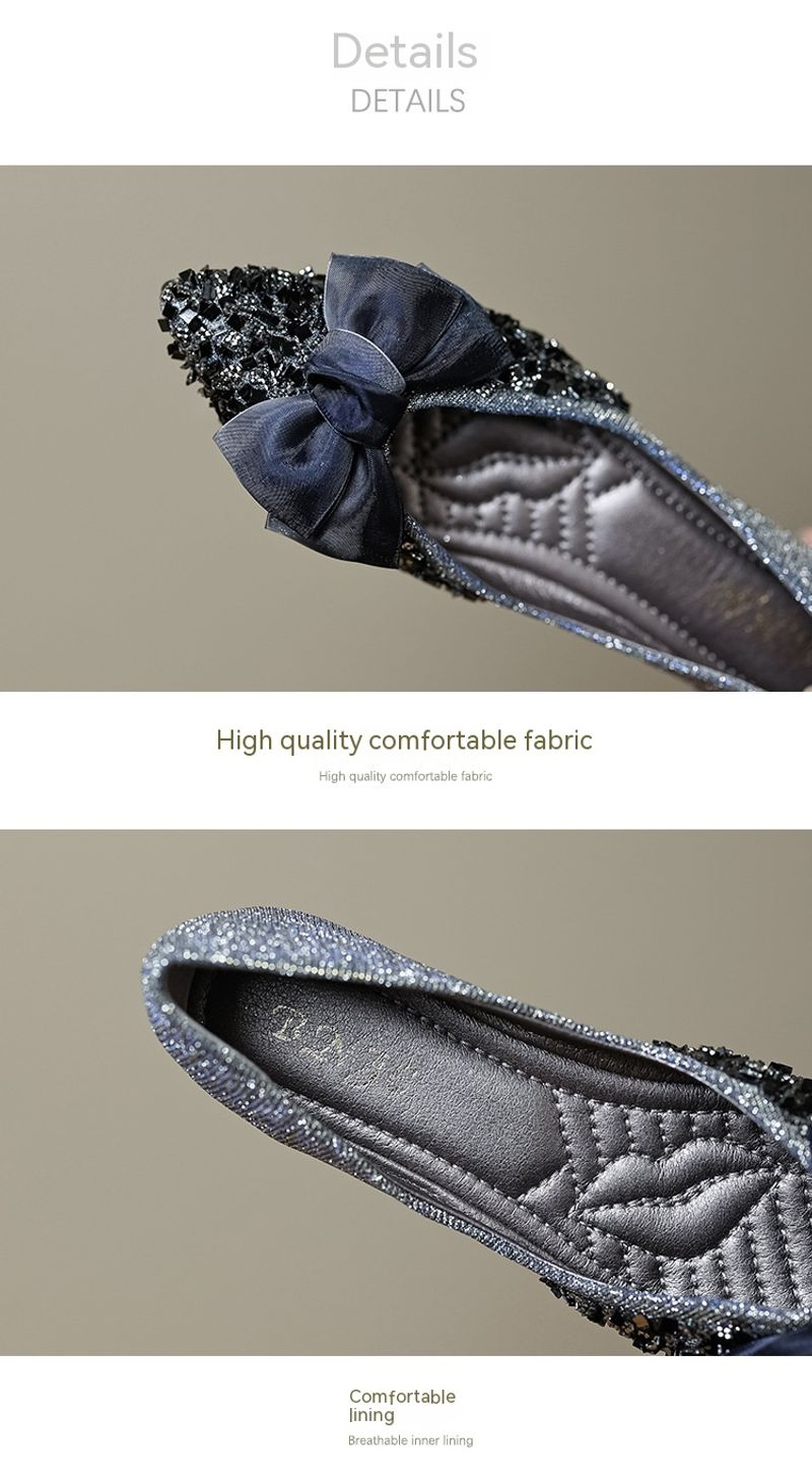 Punta piatta singola scarpa fiocco 2024 Nuovo un piede acqua diamante Scoop suola morbida bocca superficiale scarpe da donna di grandi dimensioni_voghion.com