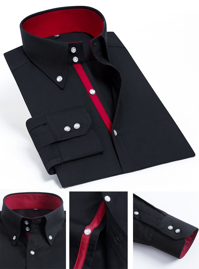 Abbigliamento maschile Primavera e autunno nuova camicia da uomo a maniche lunghe con bottoni in cristallo elastica di alta qualità, casual, sottile, tendenza, camicia da uomo_voghion.com