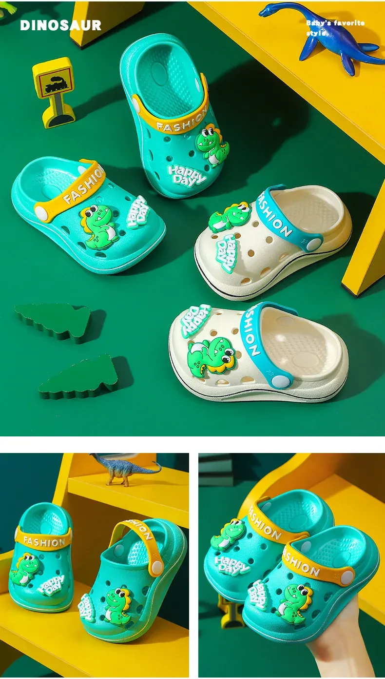 Söta nya djur baby pojkar tofflor sommar barn tecknade dinosauriesandaler småbarn strandskor flickor söta sandaler barntofflor_voghion.com
