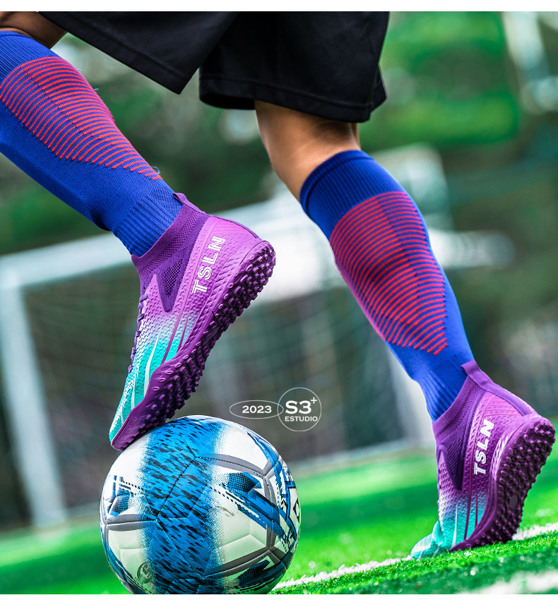 New high top football shoes Long nails football shoes TF broken nails special training shoes_voghion.com