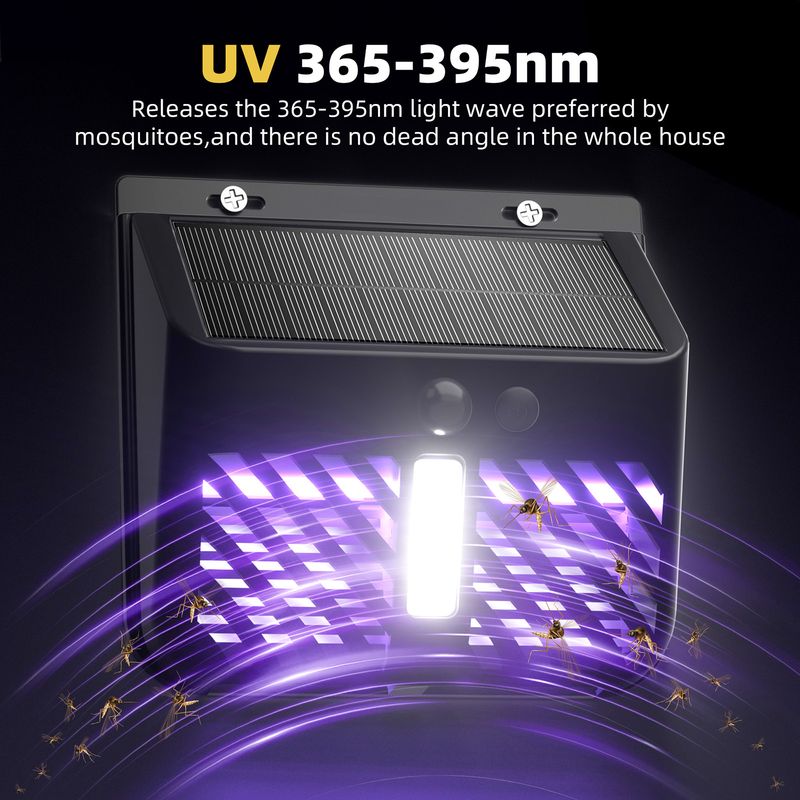 Lâmpada solar mata-mosquitos para áreas externas, mata-insetos de alta voltagem de 800 V para jardim, pátio, camping, armadilha para insetos à prova d'água com suporte de parede, luz branca_voghion.com