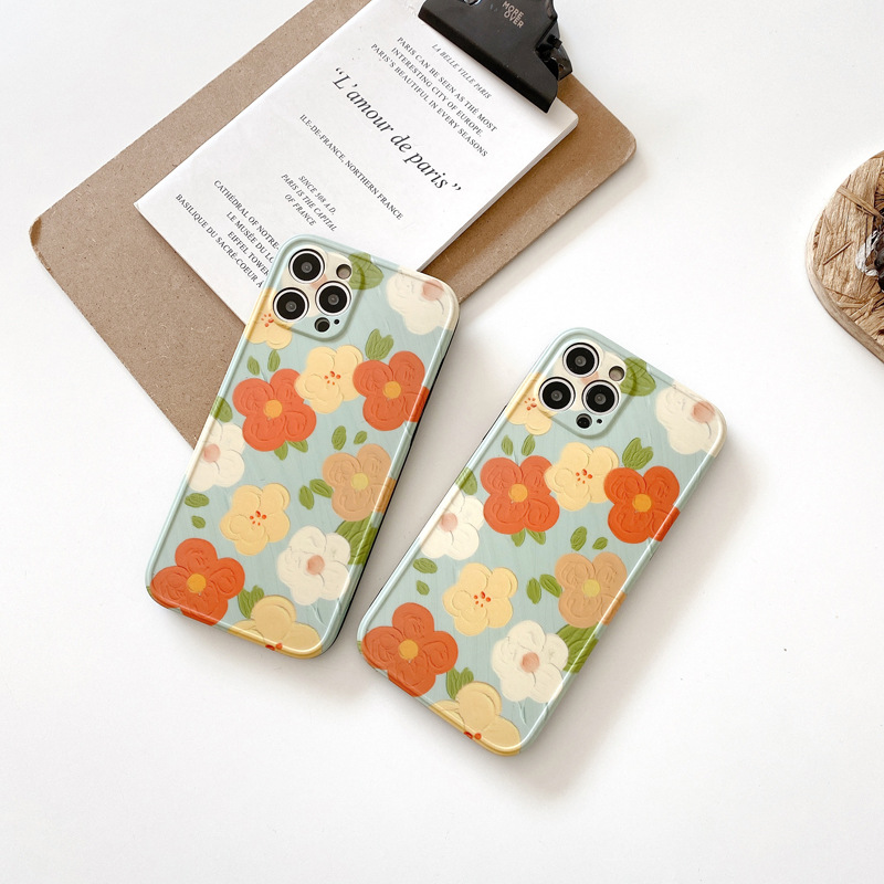 Ins Ölgemälde kleine Blumen geeignet für iPhone14promax Apple 13 Handyhülle 78plus weiblich 12/11 Softshell_voghion.com