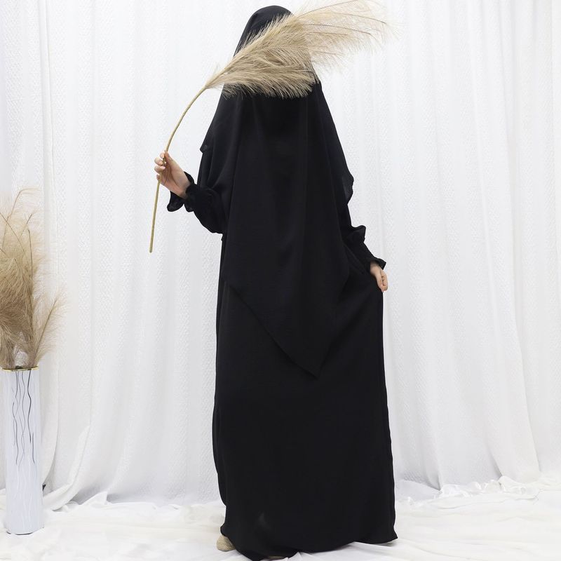 Women's Clothing Ice Silk Wrinkled Two Piece Suit Solid Color Pocket Robe Front One Back Two Double Layer Headscarf_voghion.com