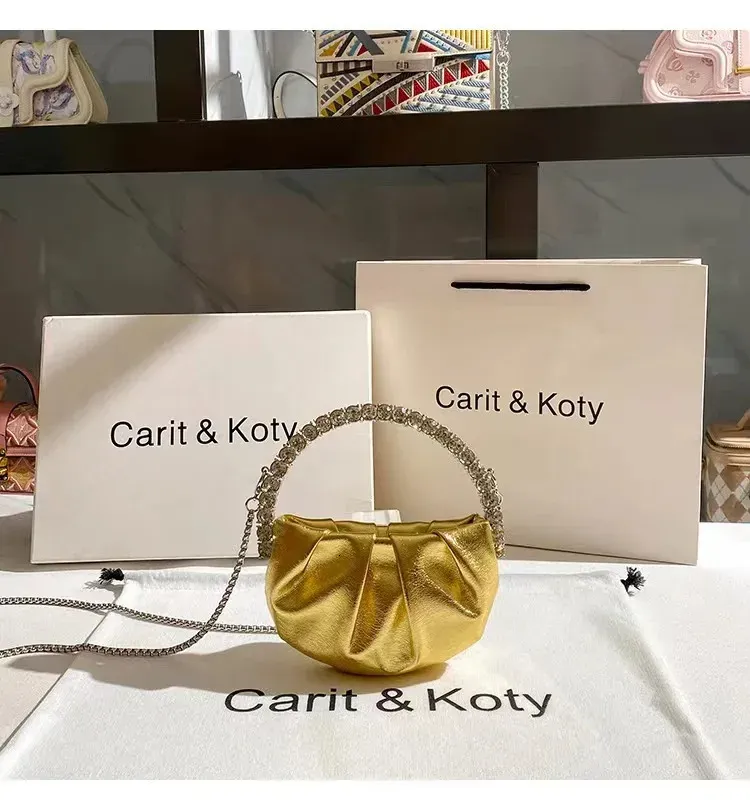 Borsa a tracolla da donna con manico circolare in metallo e mini borsa a mano con brillantini e strass, da sera, per feste di nozze_voghion.com