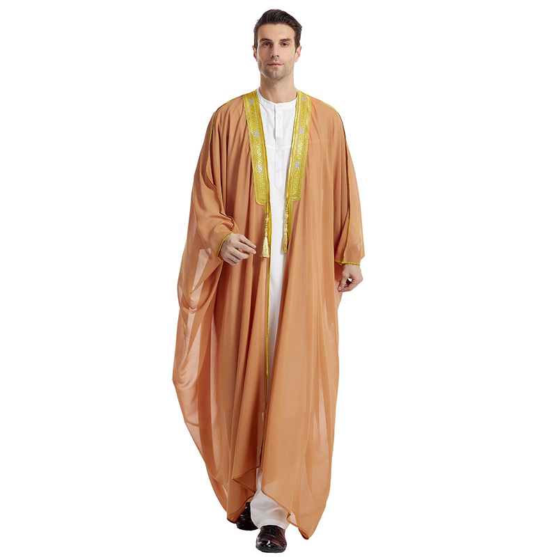 Férfi ruházat Férfi köntös Férfi hímzett hosszú ujjú medál Arany gyöngyös sifon felsőrész_voghion.com