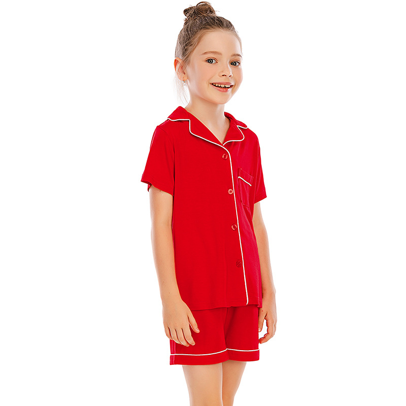 Women's clothing pajamas for boys and girls short-sleeved shorts suits comfortable cardigan modal lapel new home clothes_voghion.com