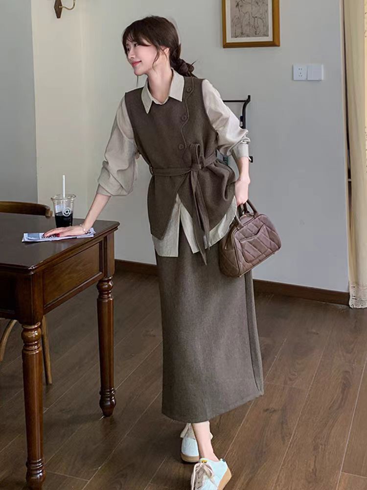 Ragazza Ragazza Outfit Per Donna Primavera E Autunno 2025 Completo Gilet Gonna Stile Coreano Completo Set Tre Pezzi Maturo_voghion.com