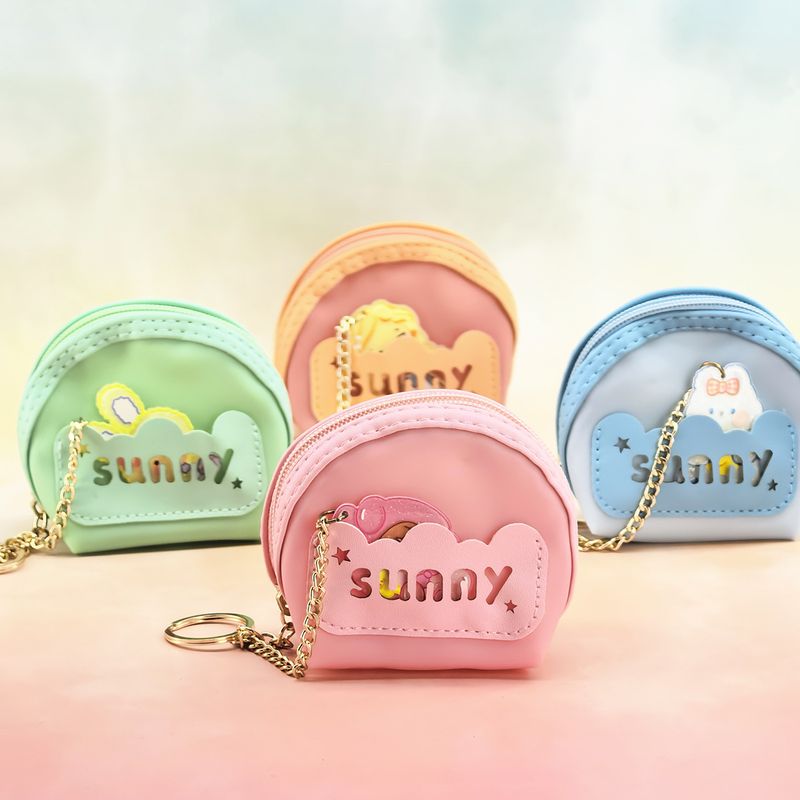 New Mini Semicircle Coin Purse Cute Portable Pendant Macaron Color PVC Keychain Chain Bag_voghion.com