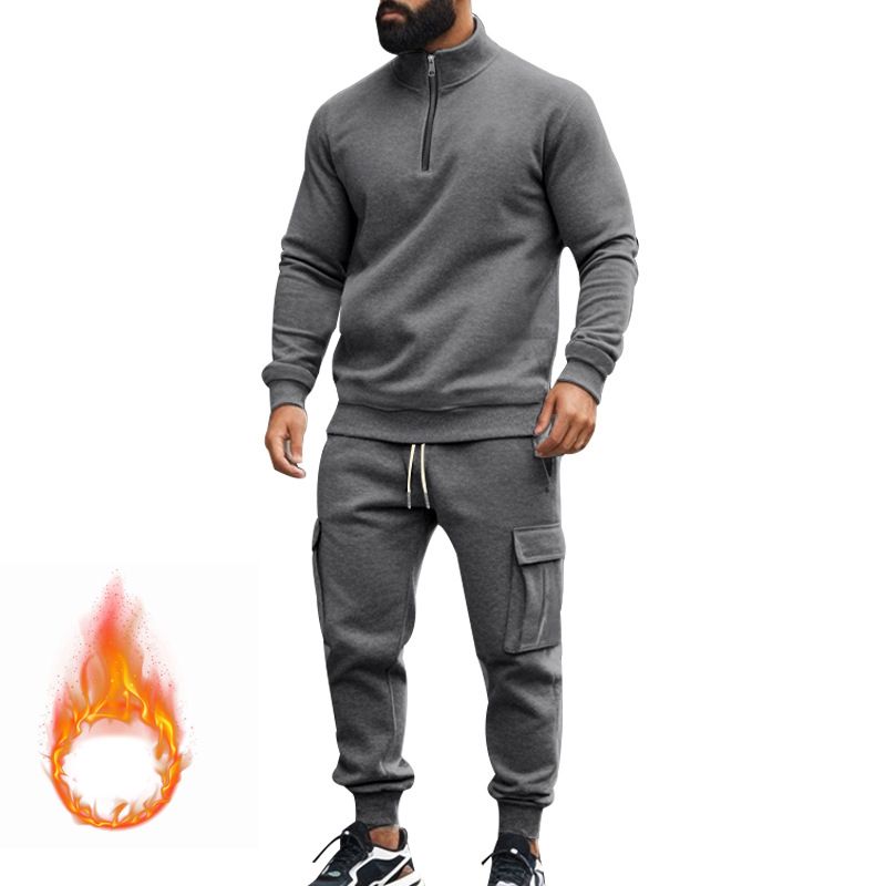 Fleecegefüttertes Sweatshirt-Set mit Viertelreißverschluss für Herren – Slim Fit Thermo-Jogging-Outfit für Herbst und Winter_voghion.com