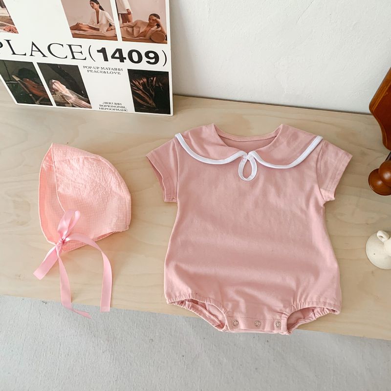 Neonate estive coreane con tuta casual a maniche corte con colletto a bavero in stile blu scuro alla moda, borsa, glutei e_voghion.com