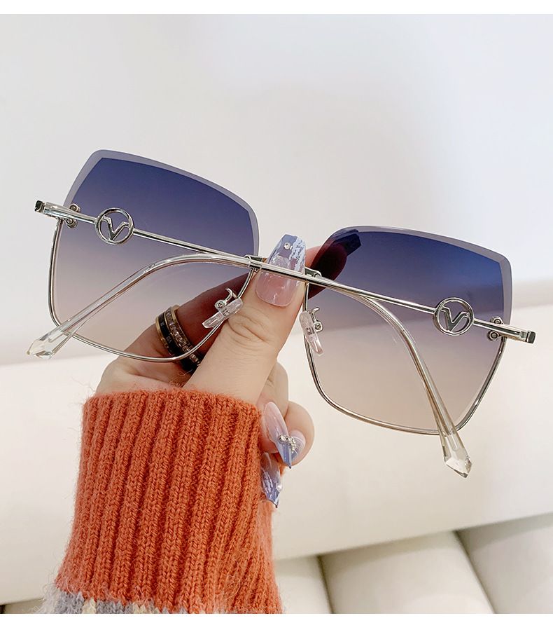 Gafas de sol nuevas sin marco con borde de corte para mujer, de moda, de metal, con marco grande, con luz degradada, para conducir, viseras solares_voghion.com