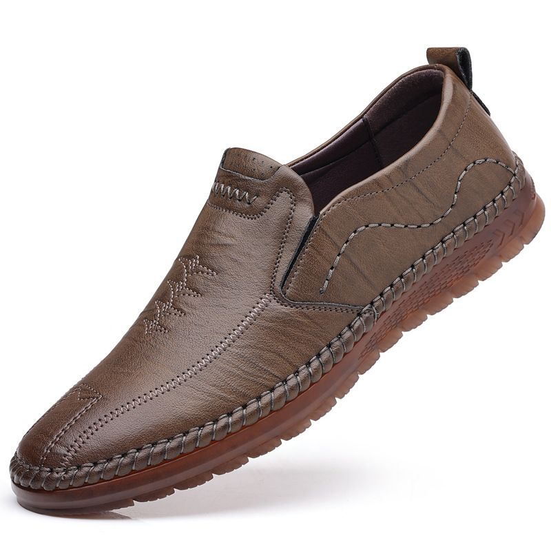 Geeignet für alle Jahreszeiten. Echte Slipper, atmungsaktiv, ausgehöhlt, zum Reinschlüpfen, lässige Lederschuhe für Herren_voghion.com