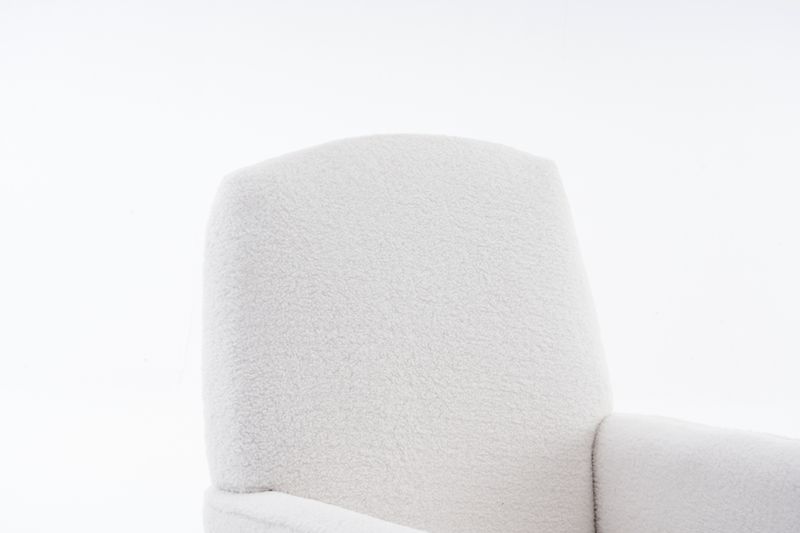 Fauteuil à bascule 044 avec pouf, fauteuil inclinable d'intérieur à dossier haut en tissu Teddy blanc pour salon_voghion.com