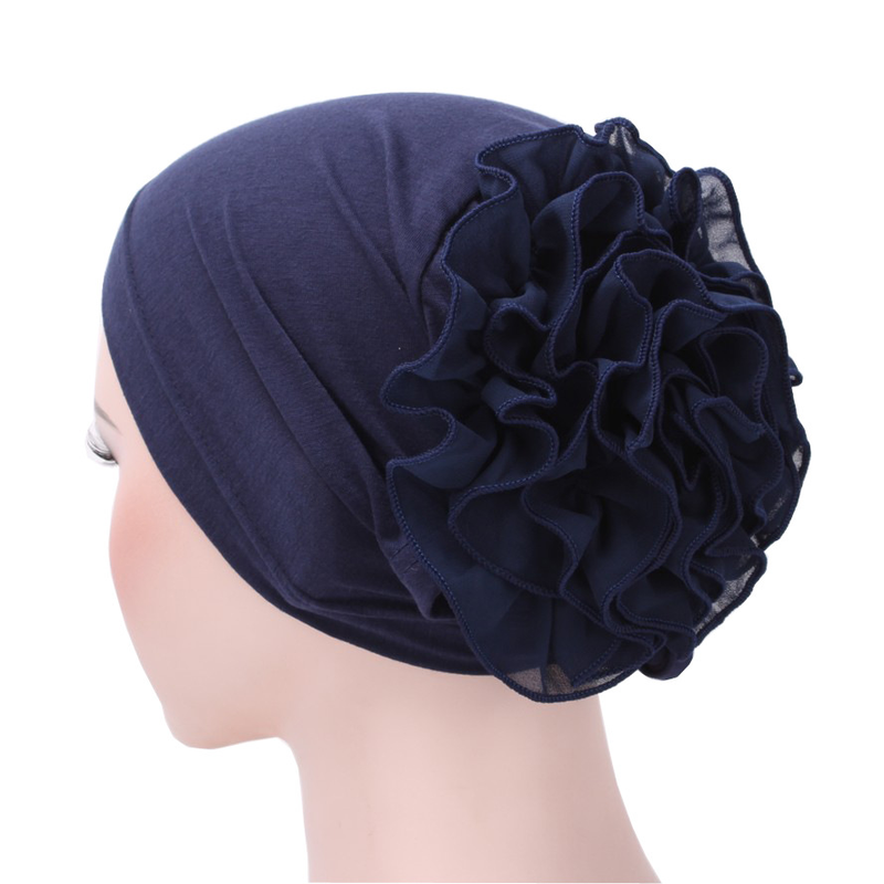 Damehatter utenrikshandel ny stil ensfarget muslimsk chiffonghatt med stor blomsterprint Baotou-hatt arabisk hodeskjerfhatt på lager_voghion.com