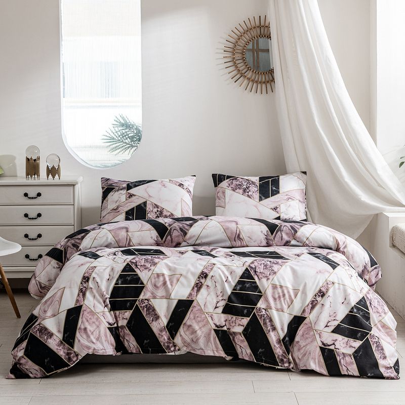 Bedding Sets Colorful Geometric Marble Pattern Printed Quilt Set Three Piece Set_voghion.com