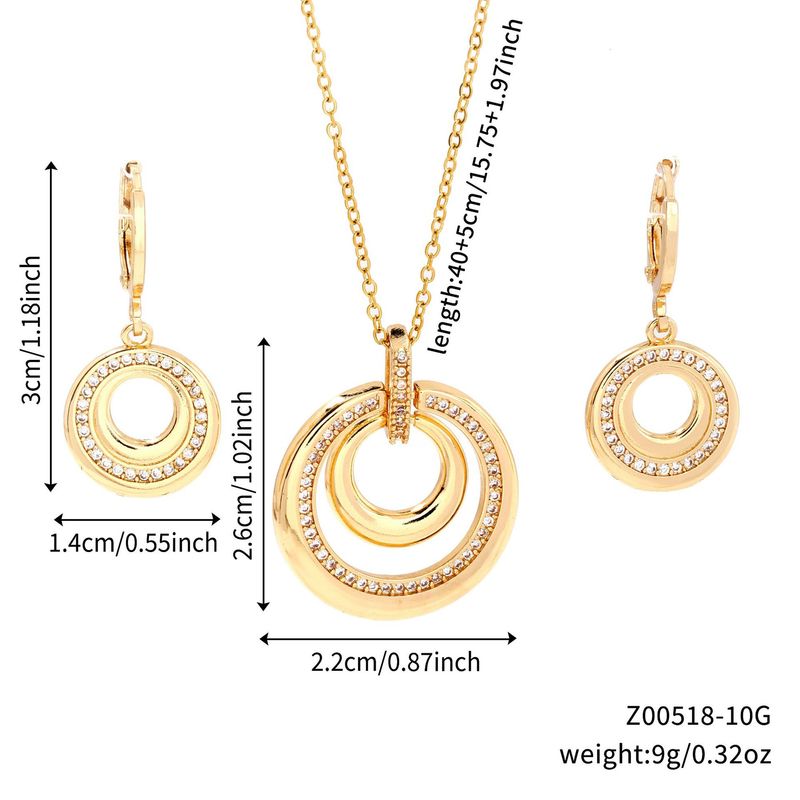 Conjunto de joias femininas, simples, de alta qualidade, retrô, redondo, duplo círculo, micro incrustado, colar, brincos, conjunto de joias_voghion.com