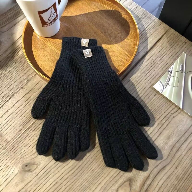 Solid Color Knitted Label Women's Gloves Fingerless Touchscreen Cold-Proof Harajuku Style Autumn Winter Warm_voghion.com