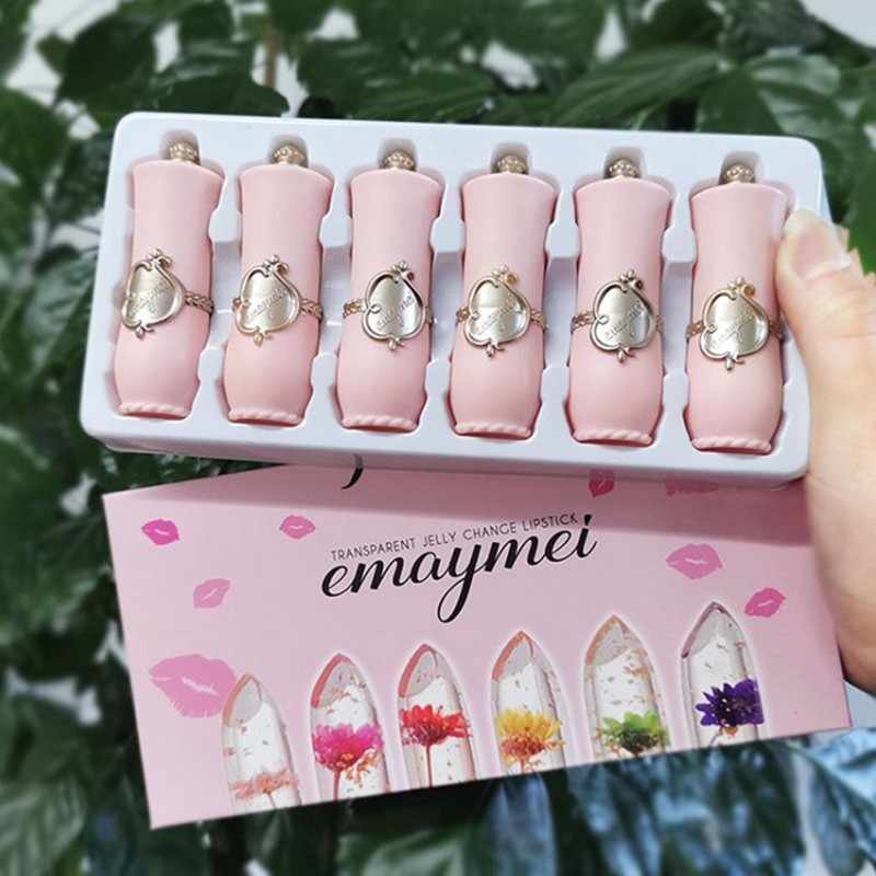 6 τεμ./Κουτί Crystal Clear Flower Jelly Lip Balm Kits Σετ θερμοκρασίας που αλλάζει χρώμα κραγιόν ενυδατικό Βιταμίνη Ε Ομορφιά Υγεία_voghion.com