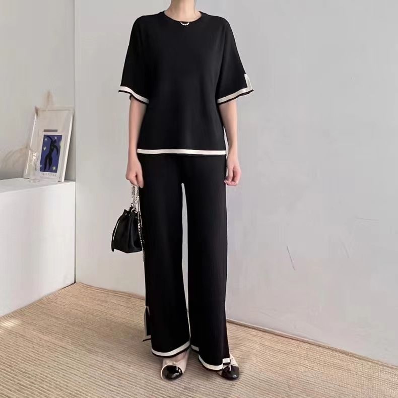 Women's Clothing Retro lazy style contrast color knitted suit_voghion.com