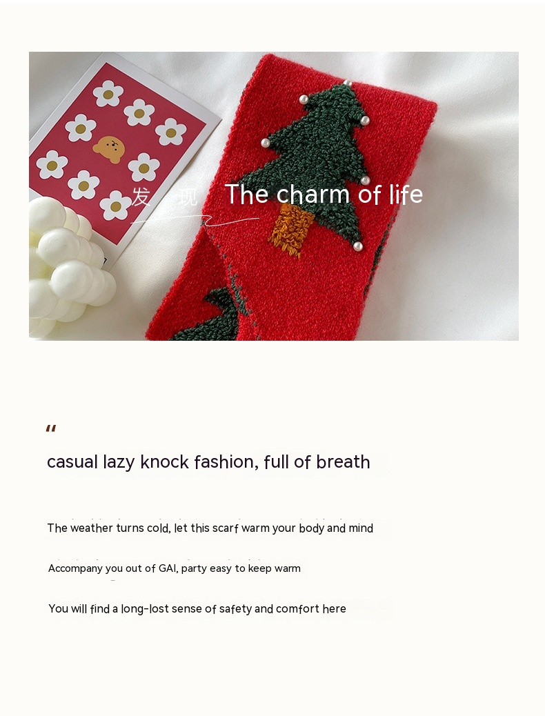 Regalo invernale da donna Instagram coreano carino albero di Natale caldo lavorato a maglia versatile sciarpa rossa_voghion.com