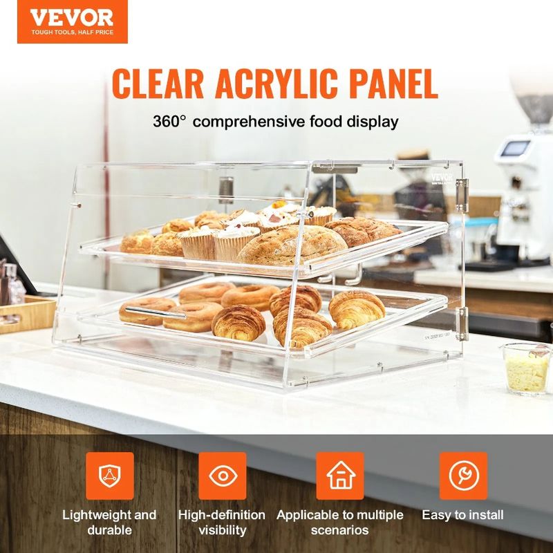 Con vetrina per pasticceria e bancone, espositore commerciale, accesso al display, vetrina posteriore in acrilico rimovibile, vetrina per pasticceria a 2 livelli, porta_voghion.com