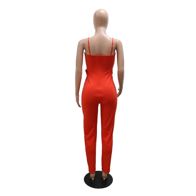 Combinaison slim avec chaîne de vêtements pour femmes, style à bretelles sexy, vêtements pour femmes du commerce extérieur à la mode européenne et américaine_voghion.com