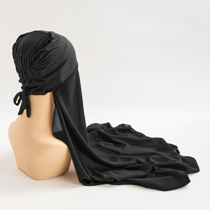 New chiffon turban pleated drawstring hat set single color pearl chiffon turban pleated bottom hat combination_voghion.com