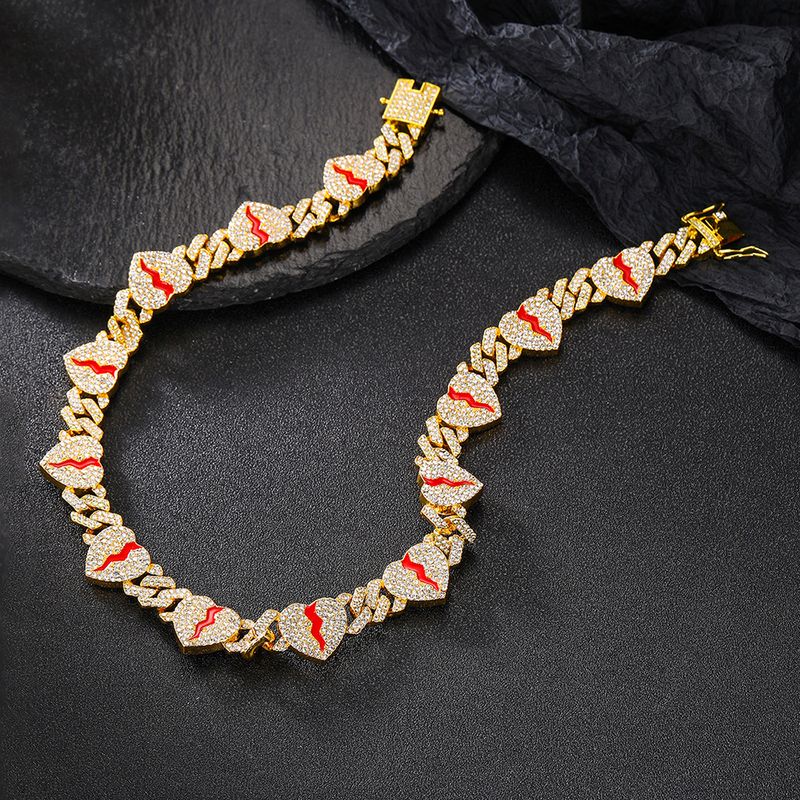 Accessori personalizzati in lega con catena cubana, nuovi diamanti, accessori hip hop di nicchia con crack rosso_voghion.com