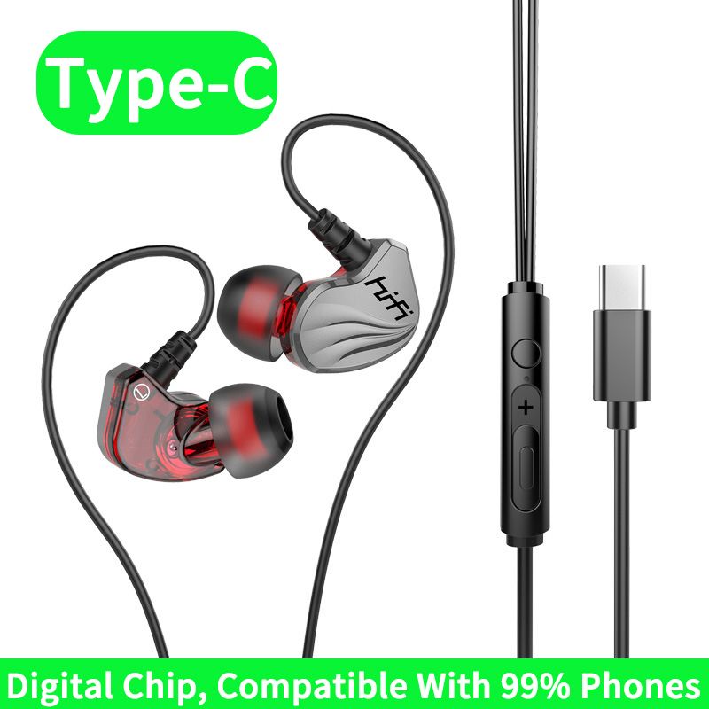 3.5MM AUX/Type-C Digital Chip 6D HIFI Heavy Bass Headset With Mic Music Sports Gaming In-Ear Wired Earphones_voghion.com
