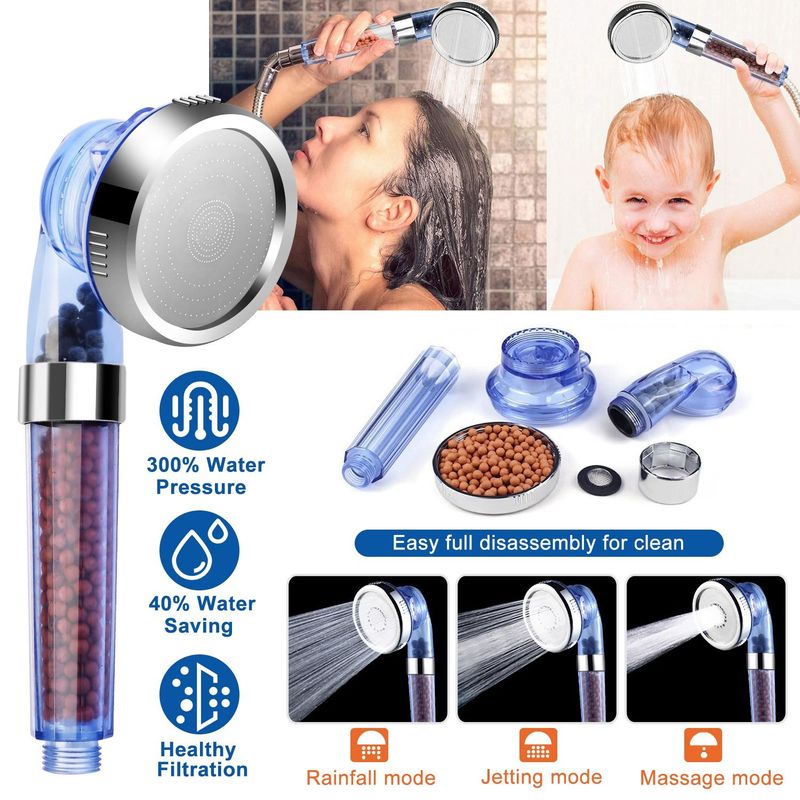 Ionic Filtration Shower Head High Pressure 3 Mode Stone Water Saving Bath Handheld Shower_voghion.com