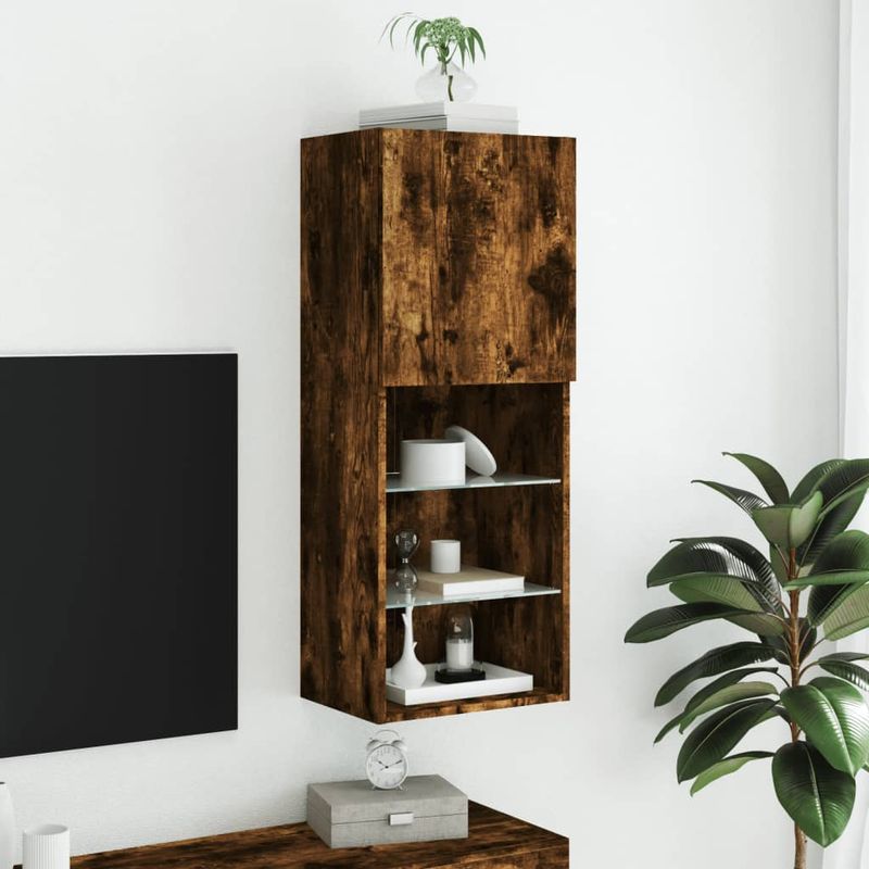 TV-Schrank mit LED-Leuchten Räuchereiche 40,5x30x102 cm_voghion.com