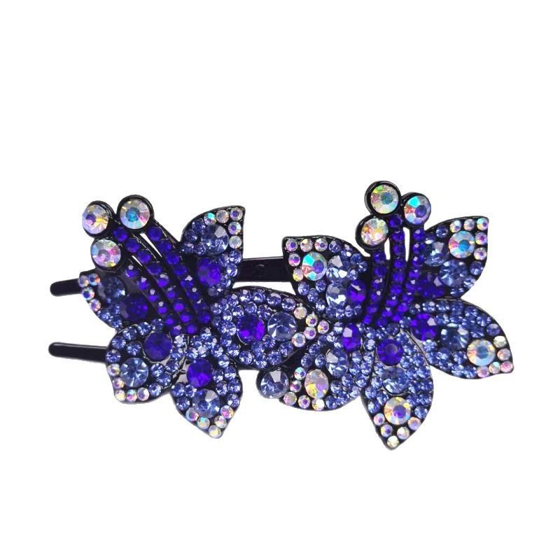 Large Double-Flower Claw Clips, Premium Duckbill Hair Clips For Back Of Head, Handmade Rhinestone Hairpins, Women's Hair Accessories_voghion.com