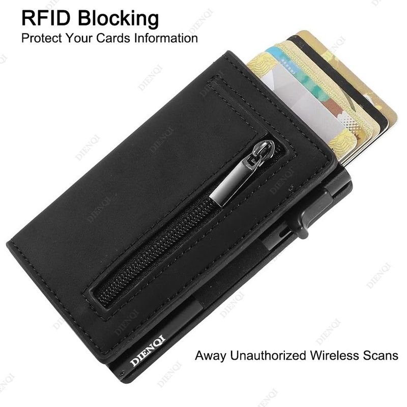 New Crazy Horse Leather Men's Wallet Automatic Pop Up Credit Card Box Ultra Thin RFID Anti Theft Card Holder Metal Card Holder_voghion.com