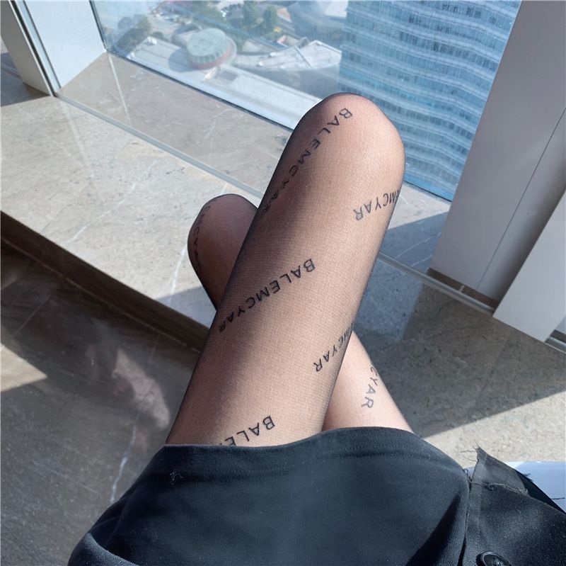 Letter Black Stockings For Women In Spring And Autumn 2022, New Popular Thin Socks, Lace Trendy Ins Jumpsuit Pantyhose_voghion.com