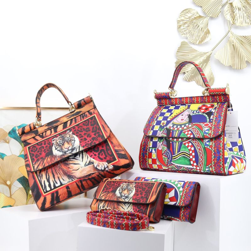 Elegante bolso tote de PU estampado para mujer: moderno bolso con estampado floral y animal, amplio interior, correa desmontable y múltiples bolsillos._voghion.com